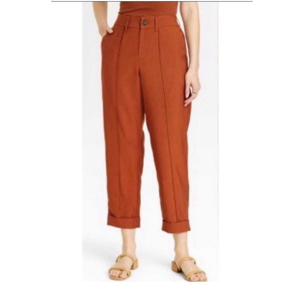 A New Day High-Rise Slim Fit Effortless Pintuck Ankle Pants Women Fiery Brown 6